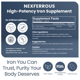 Polysaccharide Iron Complex 150mg for Anemia Support - Prevention & Treatment of Iron Deficiency, Supports Red Blood Cells Formation, Gentle on The Stomach, High Potency, USA-Made, 100 Capsules