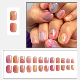 Short Press On Nails Square Fake Nails Acrylic Nails Full Cover False Nails With Colorful Glossy Designs Artificial Nails Press Ons Short Glue On Nails Reuseable Stick On Nails For Women