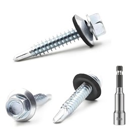 YIYIWANG 4.8x38 mm Self Drilling Roofing Screws 50 Pcs Self Drilling Roofing Screws Self Drilling Hex Head Screws with Rubber Sealing Washer Hex Head Self Tapping Screws