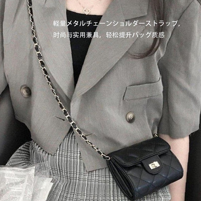 FsGrg Bag Replacement Shoulder Strap Chain/Leather Black + Silver/Silver Approx