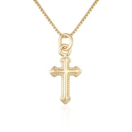 SUPJEWE 14K Gold Cross Pendant Necklace, Delicate Design,Feminine Elegance,17.7 inch,Hypoallergenic,Lightweight