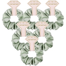 Satin Bridesmaid Scrunchies Bachelorette Hair Ties Set of 6 Bridal Shower Hairties ideas Gift for Wedding Party Favors Bridesmaid Proposal Gifts - Color: White&Sage Green
