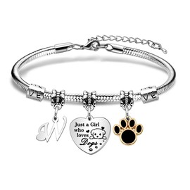 Hcvone Initial Bracelet Dog Bracelet For Girls Just A Girl Who Loves Dogs Letter Paw Bracelet Dog Footprints Charm Bracelet Jewellery Dog Lovers Christmas Birthday Gifts (W)