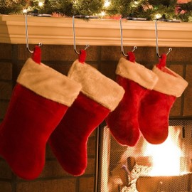 LAITER 4 PCS Christmas Stocking Holders for Mantle Hanger for Fireplace Silver Fireplace Table Hooks Anti-Skid Rotatable Desk Holder Long Lightweight Hook for Party Ornaments Gift