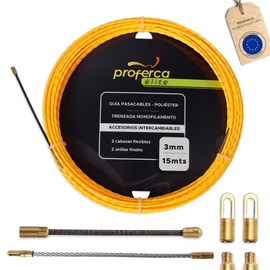 PROFERCA® Cable retraction aid, 3 mm, 15 metres, retractable spring, best quality, made of braided polyester, retractable spring professional for cable laying, pipes with wires or difficult to