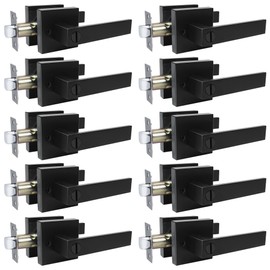 rewarmee Matte Black Door Handles Privacy Door Levers, Keyless Interior Door Knobs Square Door Levers Heavy Duty Door Locks for Bedroom Bathroom, Reversible Flat Levers (10, Black)