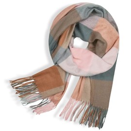 Glamexx24 Scarf Women's Winter Checked Fashion: Women's Winter Scarf, Knitted Set Scarf, Oversized Square Blanket Scarf, Blanket Scarf, Striped Pattern, Fringe Poncho, Pink, grey, green