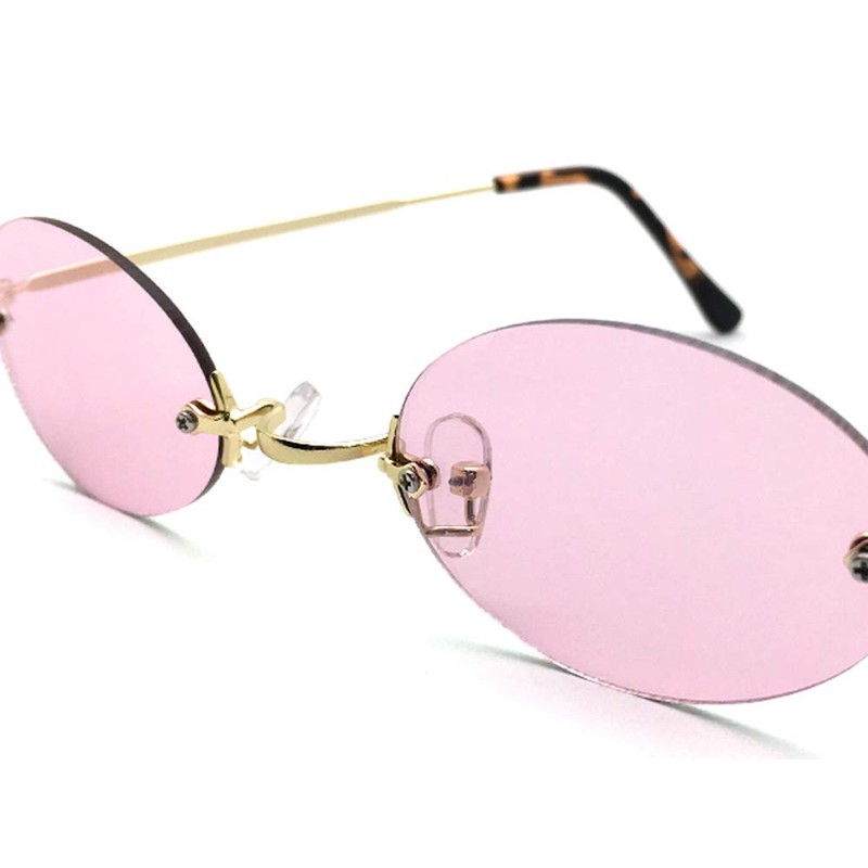 [SPEED ADDICT] TWO POINT RIMLESS OVAL SUNGLASS, GOLD x PINK