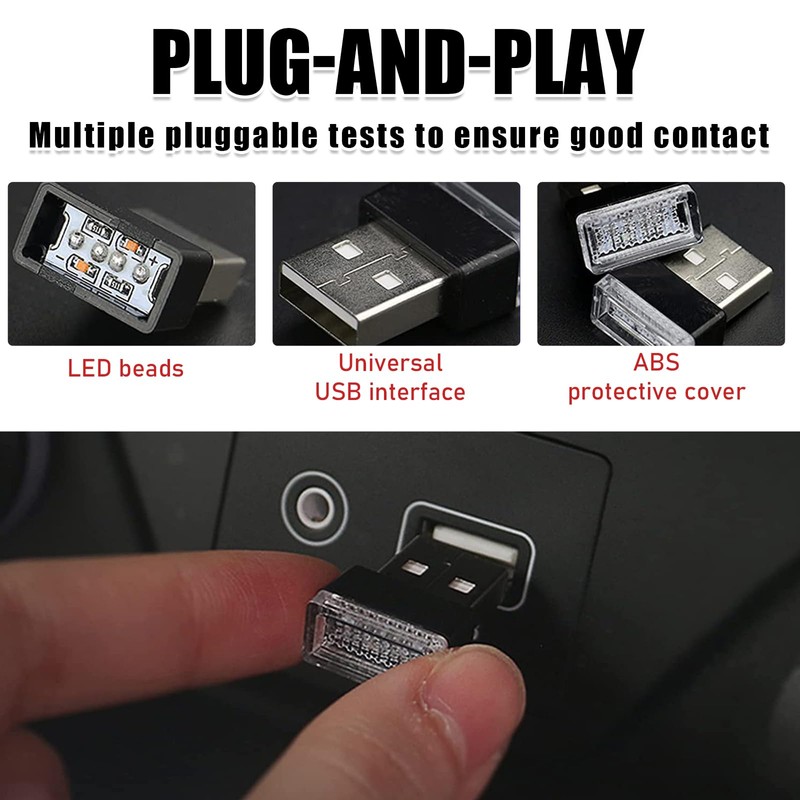 Sylvil 2 PCS USB LED Car Interior Atmosphere Lamp, Portable