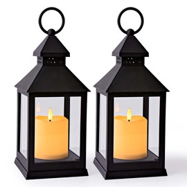Yongmao Vintage Lantern Decorative LED Flickering Flameless Candle with Timer, Battery Powered LED Decorative Hanging Lanterns for Indoor Outdoor Garden Yard Home Decor(2 Pack)