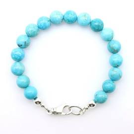 Jen Herrmann Jewelry 9mm Bright Blue Arizona Turquoise Bracelet, Unisex Beaded Gemstone Jewelry - 6"