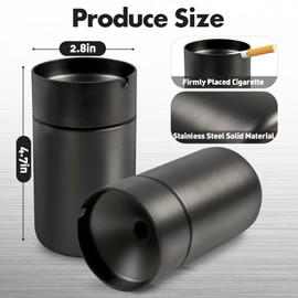 JOCHA Car Ashtray smell proof Stainless Steel Portable Smokeless Detachable Windproof Self Extinguishing Butt Bucket Ash Tray for Most Car Cup Holder for Outdoor Travel Home Office 2 PACK