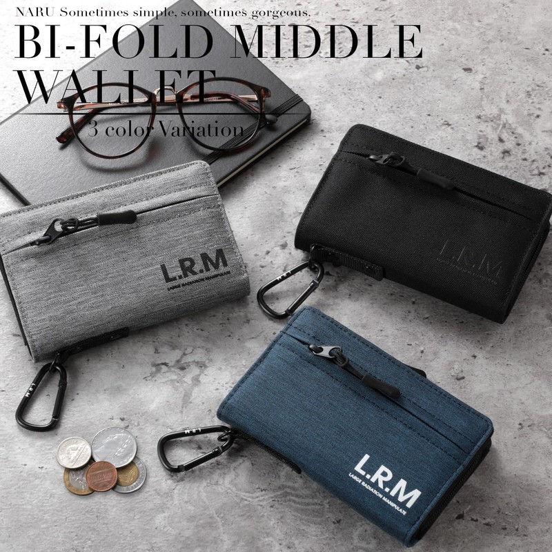 Naru Bi-Fold Wallet, Middle Wallet, Men's and Women's, With Carabiner,