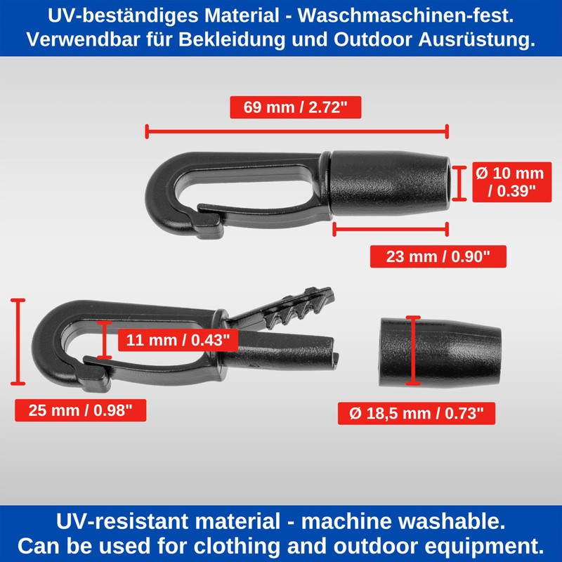 Plastic Carabiner Hooks, Pack of 12, in Black, for Diameter