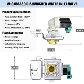 W10158389 Válvula de entrada de agua para lavaplatos WPW10158389 para válvula de agua Whirlpool Kenmore 8558986 AP6015932 PS11749213 W10158387