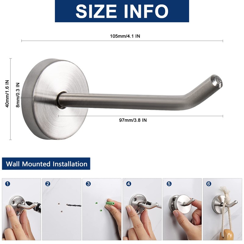 NearMoon Coat Hooks, Wall Hooks for Hanging Hat Hurse Robe,