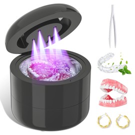 Retainer Cleaning Machine,45KHZ Professional Mouth Guard Cleaner Machine for Dentures,Aligner,Jewelry,Braces,Mouth Guards,Shaver Head,180ML Portable Denture Cleaner Machine(Black)