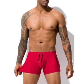 Casey Kevin Swimming Trunks Men's Short Tight Swimming Shorts with Drawstring and Zip Swimming Trunks Quick-Drying Swimming Trunks Boys Water Sports Swimming Wear School Swimming Shorts Men, E3-red