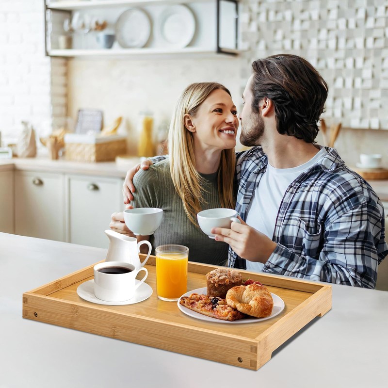 Kaukinye Bamboo Bed Tray Table with Foldable Legs, Breakfast Tray,