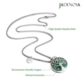 JADENOVA Family Tree Necklace Tree of Life Natural Aventurine Gemstone Crystal Pendant Necklace 24 Inches Stainless Steel Chain