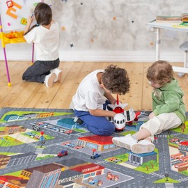 KC Cubs 3x5 City Streets Car Road Rug – Educational Non-Slip Play Mat for Kids, Toddlers, Nursery, Classroom, Playroom, Baby Daycare, Boy Girl Carpet