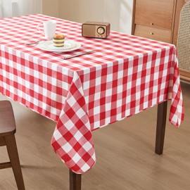 WAITER TREE Rectangle Checkered Tablecloth Water Resistant Spillproof and Washable Gingham Table Cloth for Dining Camping Picnic Outdoor Parties (Red and White, 140 x 240cm)