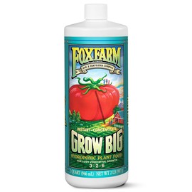 FoxFarm Grow Big Hydro Liquid Fertilizer, Plant Food with Micro Nutrients for Hydroponic Systems - Enhances Vegetative Growth, Flowering, and Fruiting - pH Adjustable, NPK 3-2-6 (Quart)