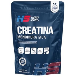 HS HERO SPORT Creatina Monohidratada de Alta Pureza 450g. Pre Entreno en Polvo. 5g de Creatina por Porción, 100% Pura, 100% Natural, 0 Azúcar, Sin Sabor, Sin Olor, Bottle Free, Incluye Cuchara Medidora.