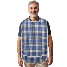Modaliv Premium Adult Bib for Eating – Waterproof & Washable Clothing Protector with Food Catcher – Reusable Adult Bibs for Seniors, Elderly Men & Women – Extra Long Dining Bib (Blue)