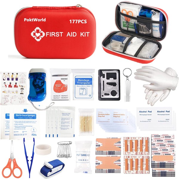 First Aid Set Outdoor, First Aid Kit Military, 177 Pieces Medical Survival Compact Kit Box, Camping, Outdoor Survival Military Equipment, Ideal for Home, Car, Travel, Camping and Outdoor