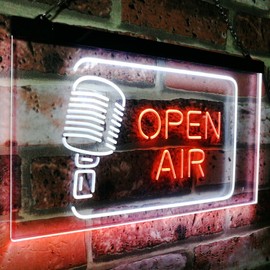 Open Air Classic Microphone Recording Quiet Please Dual Color LED Neon Sign White & Orange 12" x 8.5" st6s32-i2799-wo