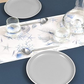 Style Decor W2700410 Laminated Table Runner, Waterproof, Nordic Table Center, 51.2 inches (130 cm), Wipable, Marine Shell, Seashell