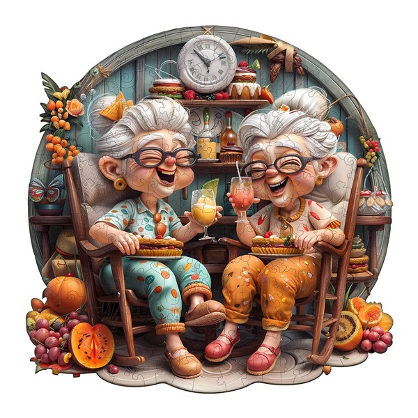 Jigfoxy Holzpuzzle für Erwachsene, Happy Grandmas Puzzles für Erwachsene, einzigartige