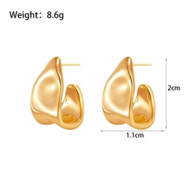 Chunky Hammered Statement Earrings for Women 14k Gold Simple Vintage Geometric Open Hoop Earrings Lightweight Metal Stud Earrings Aesthetic Jewelry (Gold)