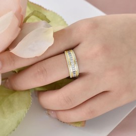 Wuziwen Eternity Ring Wedding Band for Women Yellow Gold Plated 925 Sterling Silver CZ Sz 9