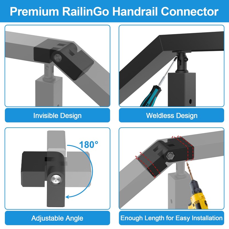 RailinGo Handrail Vertical Pivot Connector - Flat Handrail Accessories, POM