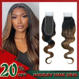[Wequeen] Upgrade 2x6 Pre-colored Brown Highlight Body Wave Transparent Lace Closure 14-18inch - Color: #P4/27, Length: 2*6 Closure 18”