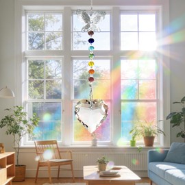 ChilArt Hanging Crystal Suncatcher Ornament,Butterfly Suncatcher with Heart Charm,Hanging Butterfly Ornament for Window Rainbow Maker,Birthday Gifts for Women,Friendship