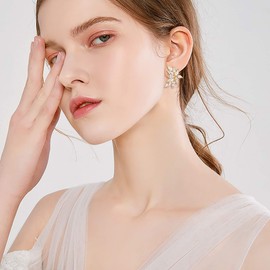 Clearine Cubic Zirconia Stud Earrings for Wedding Prom Marquise Earrings for Women Bridesmaid Clear Silver Tone, Cubic Zirconia