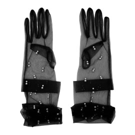 Aniler Women's 21'' Tulle long Wedding Bridal Gloves Elbow Length Sheer Gloves Long Opera Party Gloves (Black Pearl, 21" Length)