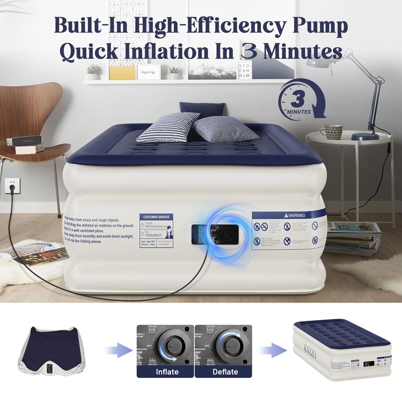 KNZZO Air Mattress Twin with Built-in Pump, Blow Up Mattress