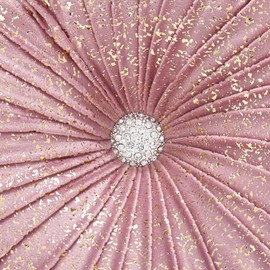 EUCIOR Round Throw Pillows,Blush Pink Pillows,Pink and Gold Throw Pillow,Soft Spandex Fabric,Pumpkin Pleated Handmade Pink Round Velvet Decorative Pillow for Sofa Bedroom Livingroom(Golden-Pink)