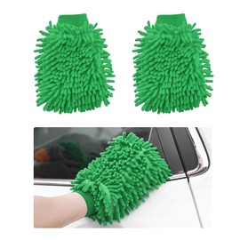 JUSTTOP 2PCS Premium Microfiber Wash Mitts, Absorbent Scratch-Free Lint-Free Double Sided Wash Glove, Soft Reusable Knobby Wash Mitt Glove Great for Car Washing Detailing Waxing (Green)