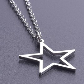 Fashion Simple Hollow Star Pendant Necklace For Men Women Stainless Steel Chain Jewelry Gifts for Boys Girls (silver)