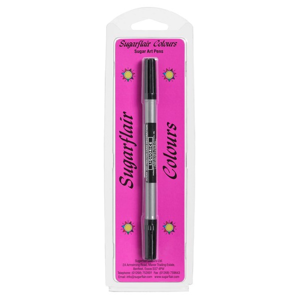 Sugarflair Liquorice Black Edible Food Decorating Pen - Dual Tip Food Pens for Writing Messages & Drawing On Sugar Paste, Marzipan, Frosting Or Any Other Dry Smooth Surface