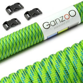 Ganzoo Paracord 550 Rope Set with 3 x Click Fasteners 3/8 Inch 10 mm Strap/Cord 4 mm, Nylon - Polyester, Type 3, 30 Metres, Outdoor Cord, All-purpose Rope, Bracelet Knotting, Crafts, Light Blue Light