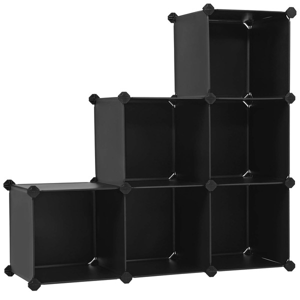 SONGMICS Cube Storage Organizer, 6-Cube Bookshelf, Closet Organizers and Storage, Modular Bookcase, Storage Shelving for Bedroom, Living Room, Home Office, with Rubber Mallet, Black ULPC06H