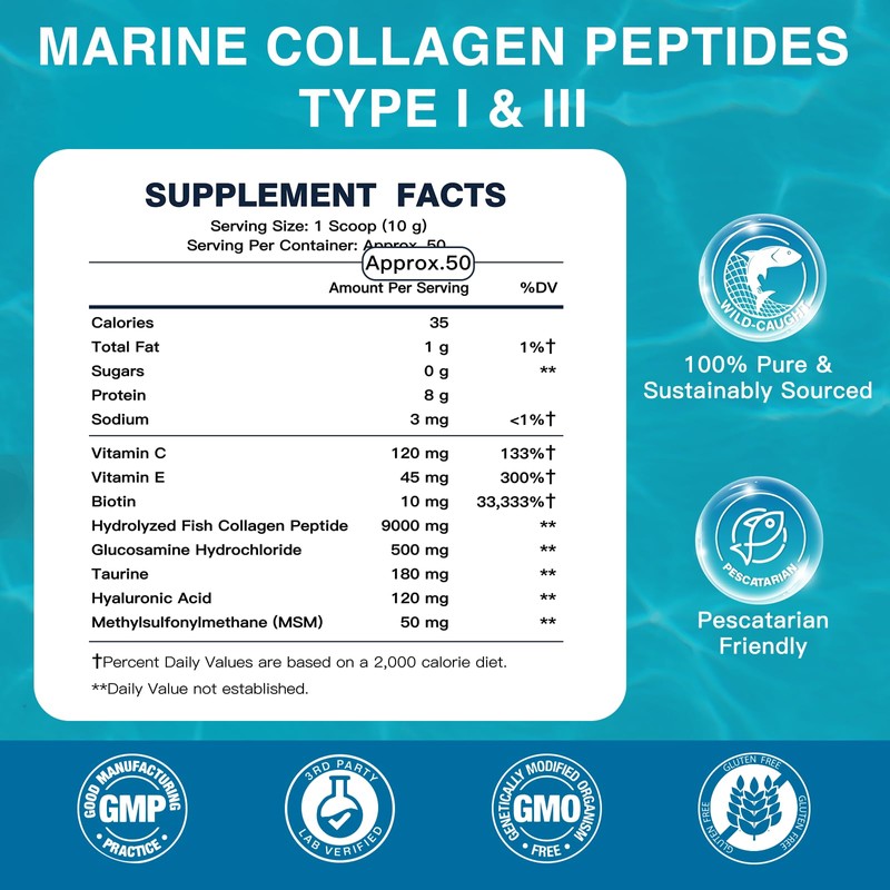 DRFOSTER Marine Collagen Peptides Powder with MSM + GC, Multi