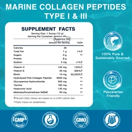 DRFOSTER Marine Collagen Peptides Powder with MSM + GC, Multi Type I & III Collagen with Hyaluronic Acid, Vitamin C & E for Skin, Hair & Nails, Wild-Caught Fish, 50 Servings