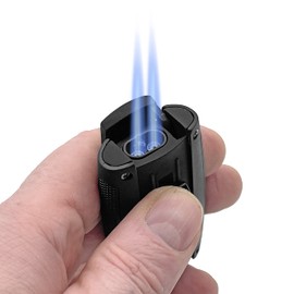 Xikar Turismo Double Jet Flame Cigar Lighter, Attractive Gift Box, Pocket-Friendly, Protective Flip-Lid, Over-Sized Fuel Tank, Matte Black